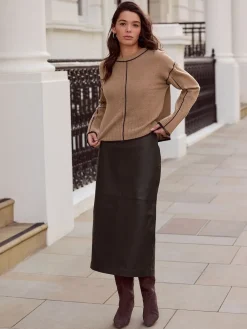 Next N. Premium Real Leather Pencil Skirt Black Sale