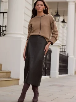 Next N. Premium Real Leather Pencil Skirt Black Sale