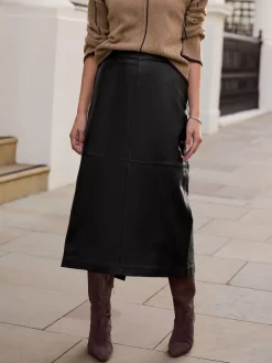 Next N. Premium Real Leather Pencil Skirt Black Sale