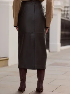 Next N. Premium Real Leather Pencil Skirt Black Sale