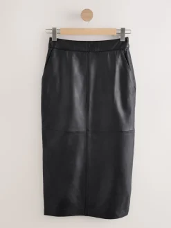 Next N. Premium Real Leather Pencil Skirt Black Sale