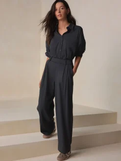 Next N. Premium Wide Leg Tailored Jersey Trousers Black Clearance