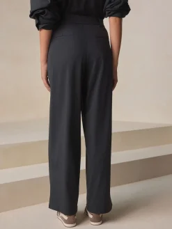 Next N. Premium Wide Leg Tailored Jersey Trousers Black Clearance