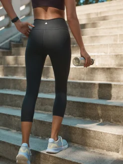 Next Black Active Sports Tummy Control High Waisted Dry Tech Mid Length Sculpting Leggings Sale