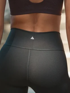 Next Black Active Sports Tummy Control High Waisted Dry Tech Mid Length Sculpting Leggings Sale