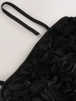 Next Occasion 3D Floral Bandeau Maxi Dress with Detachable Straps Black