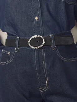 Next Oval Buckle Suede Belt Black Clearance