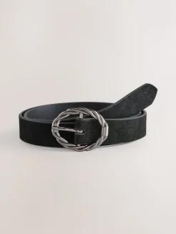 Next Oval Buckle Suede Belt Black Clearance