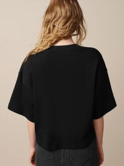 Next Black Oversized Relaxed Fit Boxy Heavyweight Crew Neck T-Shirt Hot