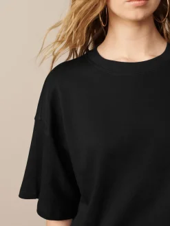 Next Black Oversized Relaxed Fit Boxy Heavyweight Crew Neck T-Shirt Hot