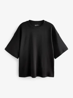 Next Black Oversized Relaxed Fit Boxy Heavyweight Crew Neck T-Shirt Hot