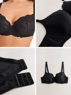 Next Pad Balcony DD+ Lace Bra Black Clearance