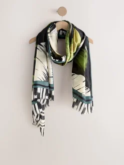 Next Black Palm Print Lightweight Scarf Outlet