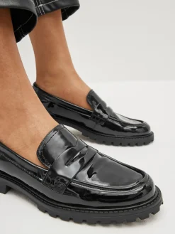 Next Patent Chunky Loafer Shoes Black