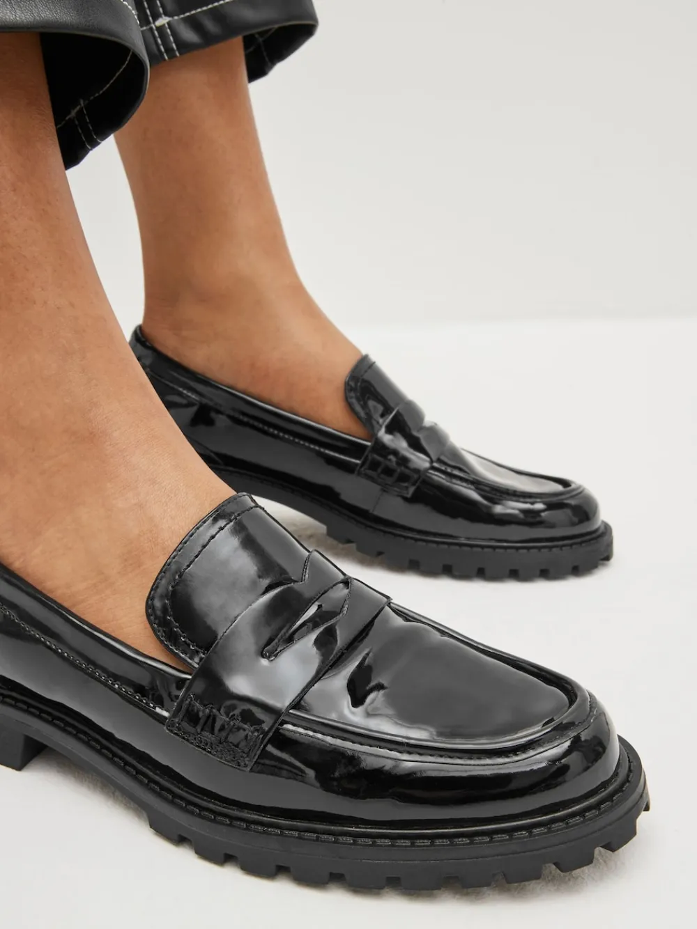 Next Patent Chunky Loafer Shoes Black