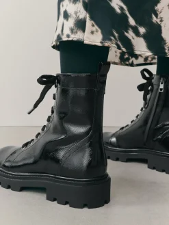 Next Black Patent Extra Wide Fit Forever Comfort® Lace-Up Boots Outlet