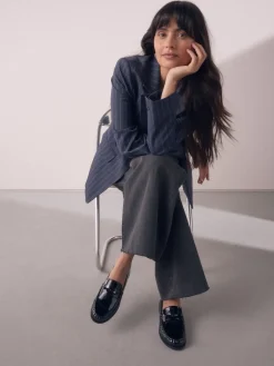 Next Forever Comfort® Bow Detail Ruched Toe Loafers Black Patent Discount