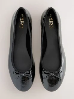 Next Black Patent Standard/Wide Fit Round Toe Ballerina Shoes Clearance