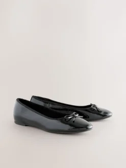 Next Black Patent Standard/Wide Fit Round Toe Ballerina Shoes Clearance