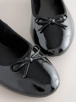 Next Black Patent Standard/Wide Fit Round Toe Ballerina Shoes Clearance