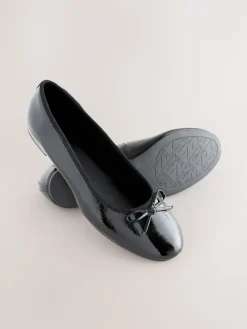Next Black Patent Standard/Wide Fit Round Toe Ballerina Shoes Clearance