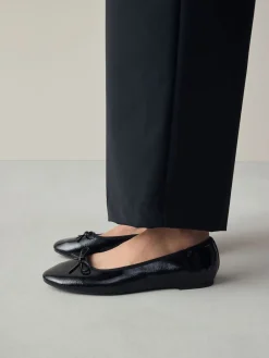 Next Black Patent Standard/Wide Fit Round Toe Ballerina Shoes Clearance