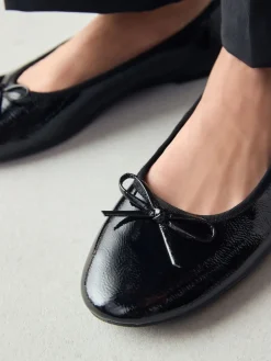 Next Black Patent Standard/Wide Fit Round Toe Ballerina Shoes Clearance