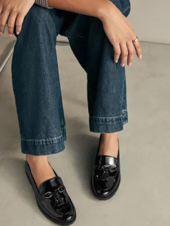Next Patent Tassel Hardware Detail Loafers Black Sale