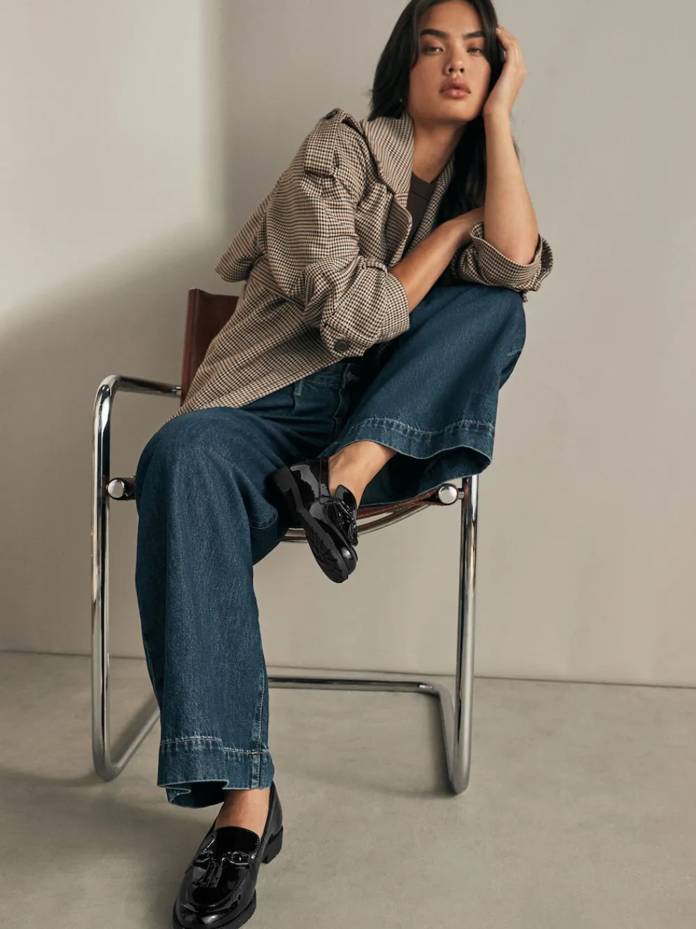 Next Patent Tassel Hardware Detail Loafers Black Sale