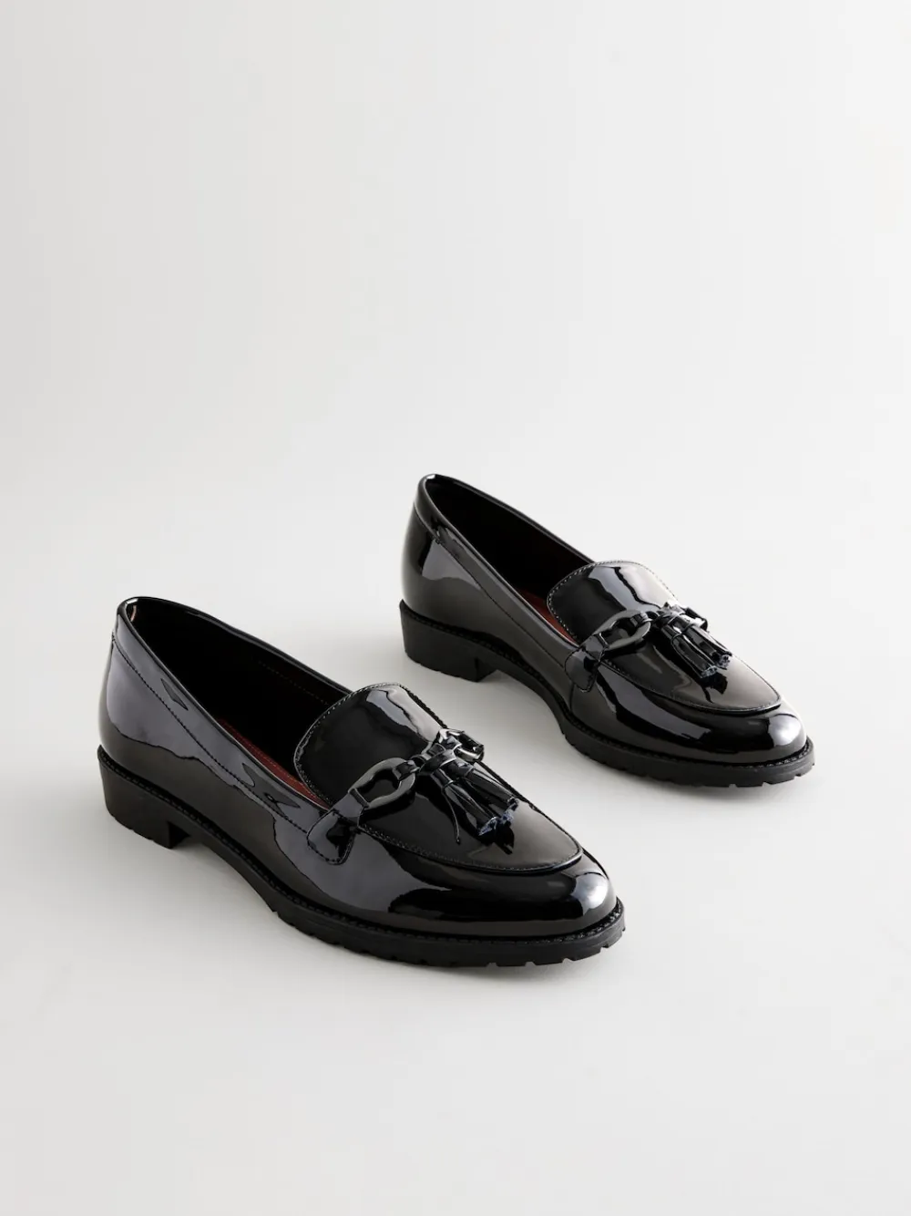 Next Patent Tassel Hardware Detail Loafers Black Sale