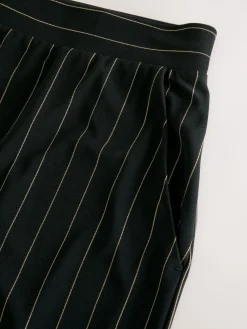 Next Waisted Wide Leg Trousers Black Pinstripe Outlet