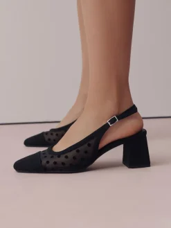 Next Forever Comfort® Square Toe Slingback Block Heels Black Polkadot New