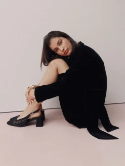 Next Forever Comfort® Square Toe Slingback Block Heels Black Polkadot New