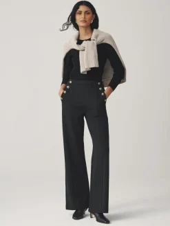 Next Ponte Wide Leg Trousers With Gold Button Detailing Black Sale