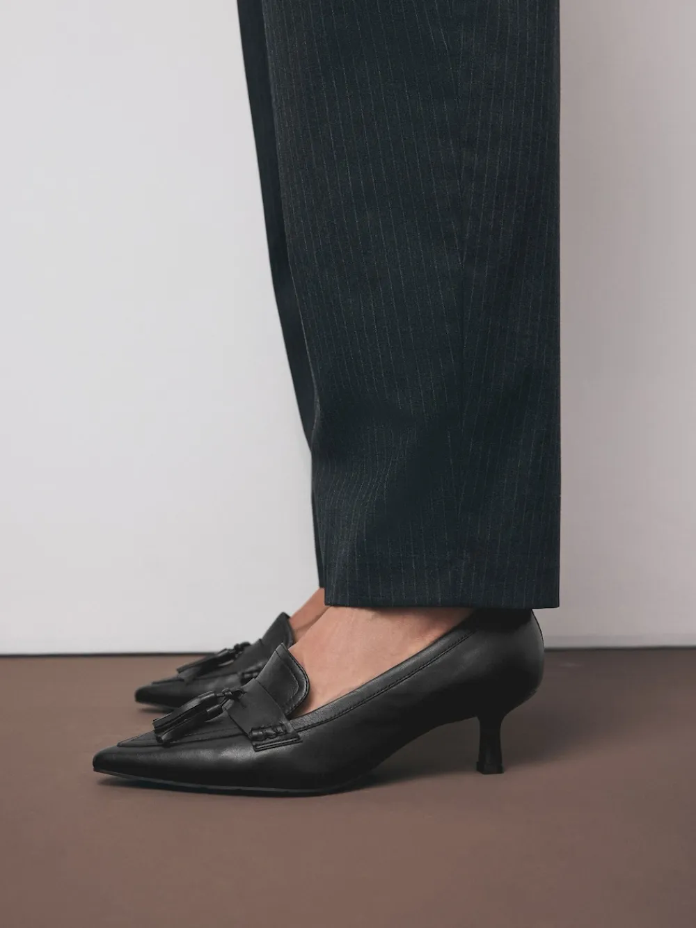 Next Premium Leather With Motionflex Point Toe Tassel Heels Loafers Black Discount