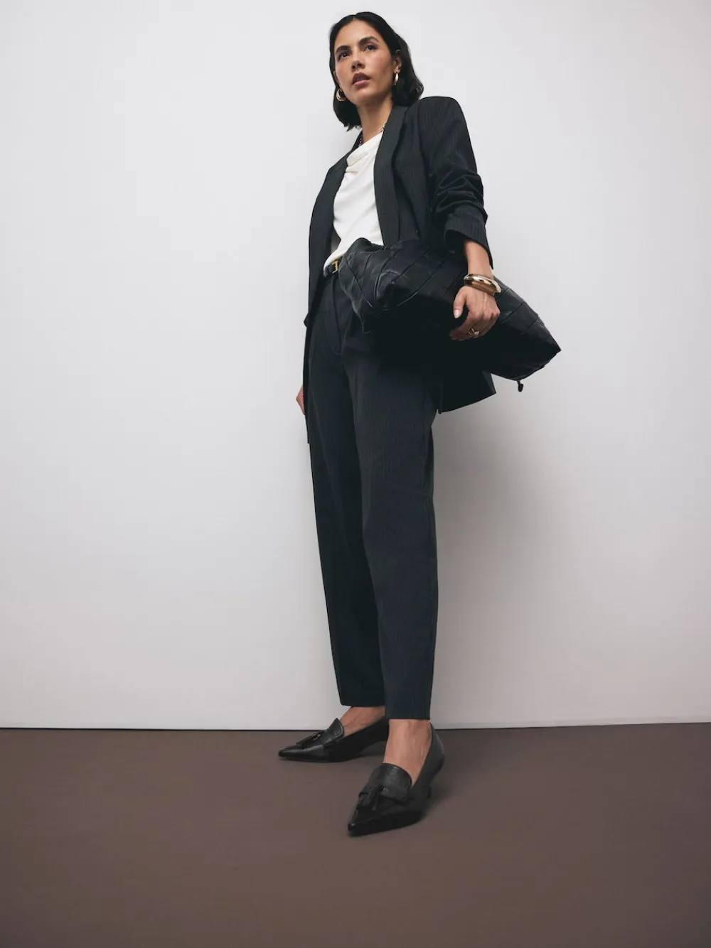 Next Premium Leather With Motionflex Point Toe Tassel Heels Loafers Black Discount