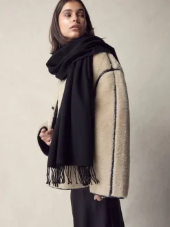 Next Premium Made in Italy Twill Midweight Shawl Scarf Black Hot