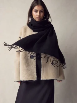 Next Premium Made in Italy Twill Midweight Shawl Scarf Black Hot