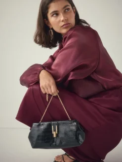 Next Black PU Croc Clutch Bag New