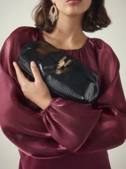 Next Black PU Croc Clutch Bag New