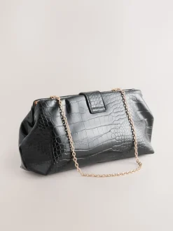 Next Black PU Croc Clutch Bag New