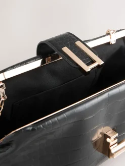 Next Black PU Croc Clutch Bag New