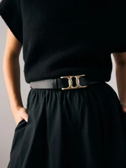 Next Regular Statement Buckle Leather Belt Black Clearance