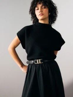 Next Regular Statement Buckle Leather Belt Black Clearance