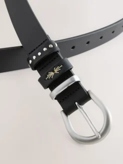 Next Regular Western Leather Belt Black Clearance
