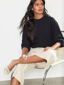 Next Black Relaxed Boxy Elbow Length Crew Neck T-Shirt Online