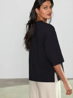 Next Black Relaxed Boxy Elbow Length Crew Neck T-Shirt Online