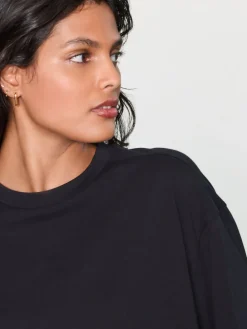 Next Black Relaxed Boxy Elbow Length Crew Neck T-Shirt Online