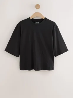 Next Black Relaxed Boxy Elbow Length Crew Neck T-Shirt Online