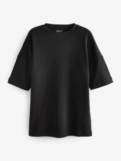 Next Black Relaxed Fit Heavyweight Longline T-Shirt Best